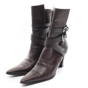 HERMES Brown leather ankle boots in dark brown size 7